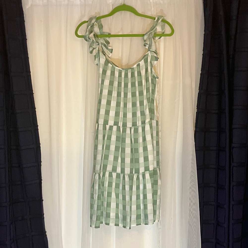 Robert Louis Green and White Checkered Midi Dress